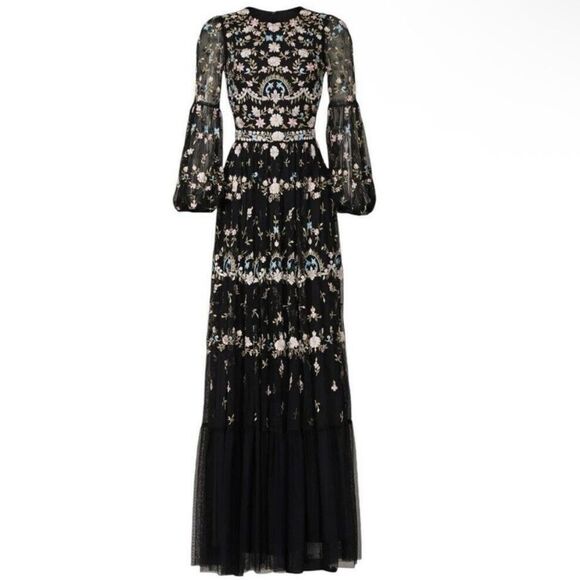 Mac Duggal Black Multicolor Embroidered Long Sleeve Dress - Picture 2 of 8